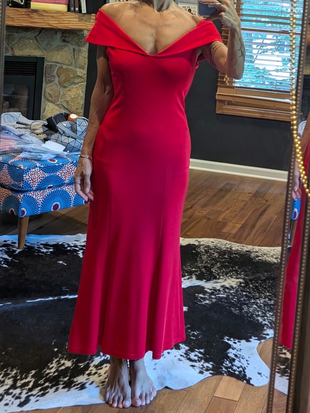 Alice + Olivia Off-Shoulder Red Gown